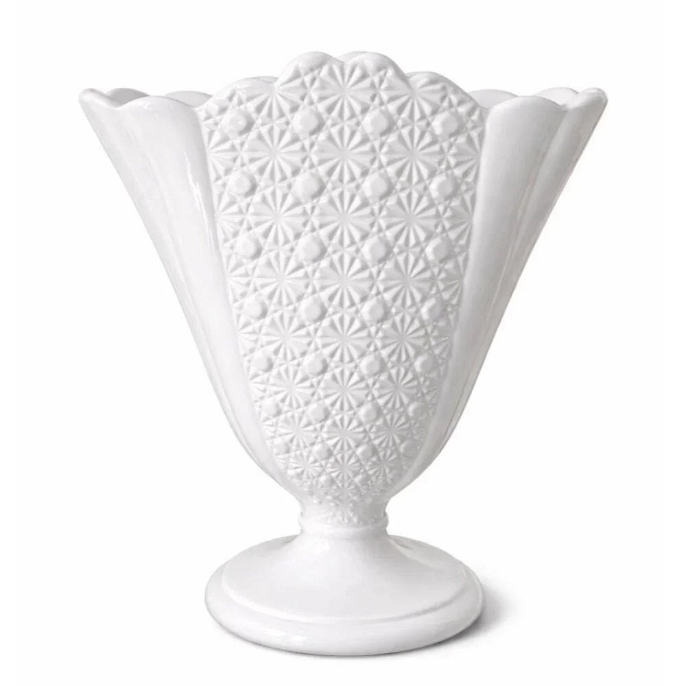 Vintage Fenton Daisy and Button Fan Vase White Milk Glass Cottagecore Farmhouse